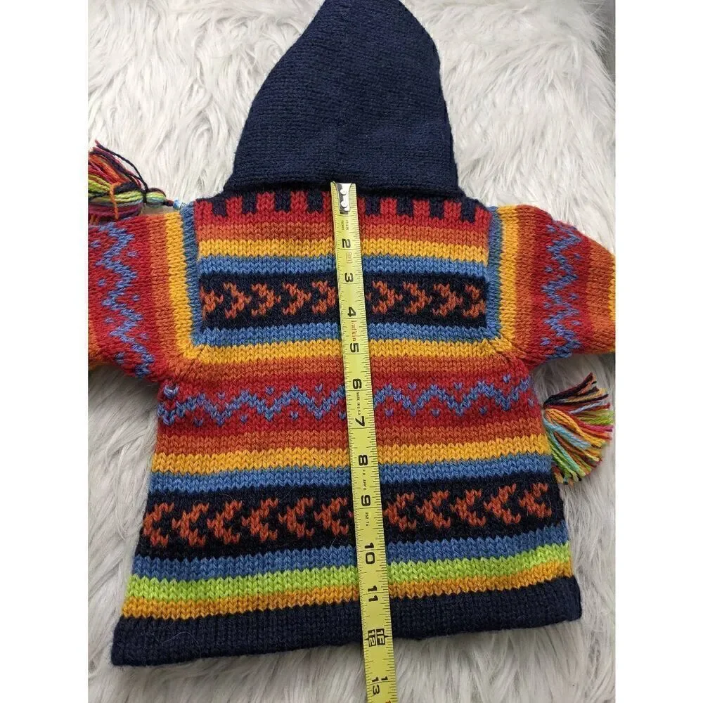 YUSU TEX Alpaca Wool Colorful Cardigan Hand Made in Peru Full Zip baby Sz 0 - 12